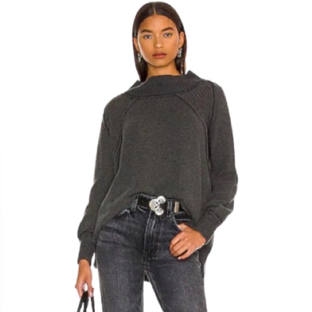 NWT Free People She’s A Keeper Mock Neck Charcoal Sweater Size S